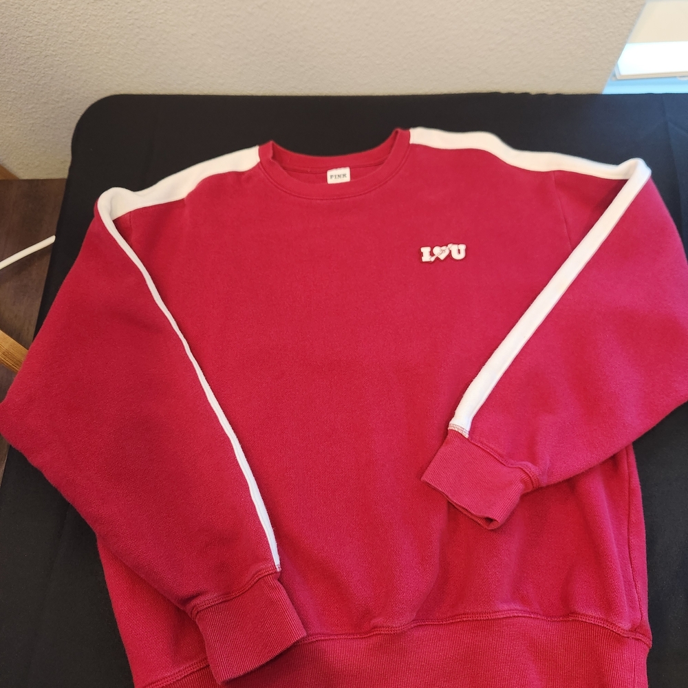 PINK Victoria's Secret Red Sweatshirt with White Accents